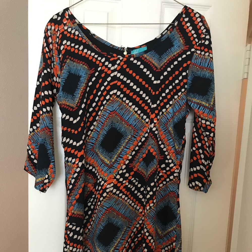 Vfish shift long sleeve dress black orange blue